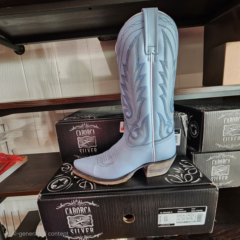 LIBERTY BLACK Light Blue Cowboy Boots Caborca Silver Missouri Line Size 10 NIB - Picture 4 of 7